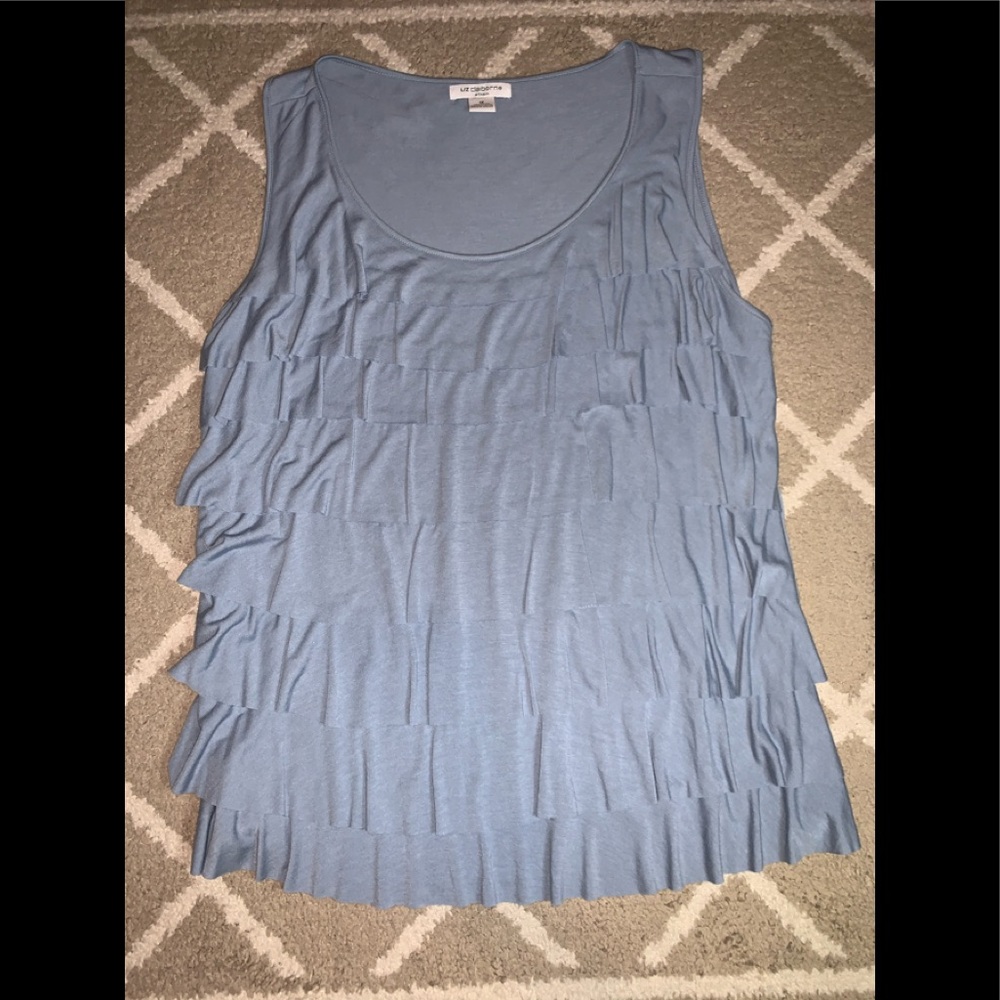 Dusty blue blouse with ruffles